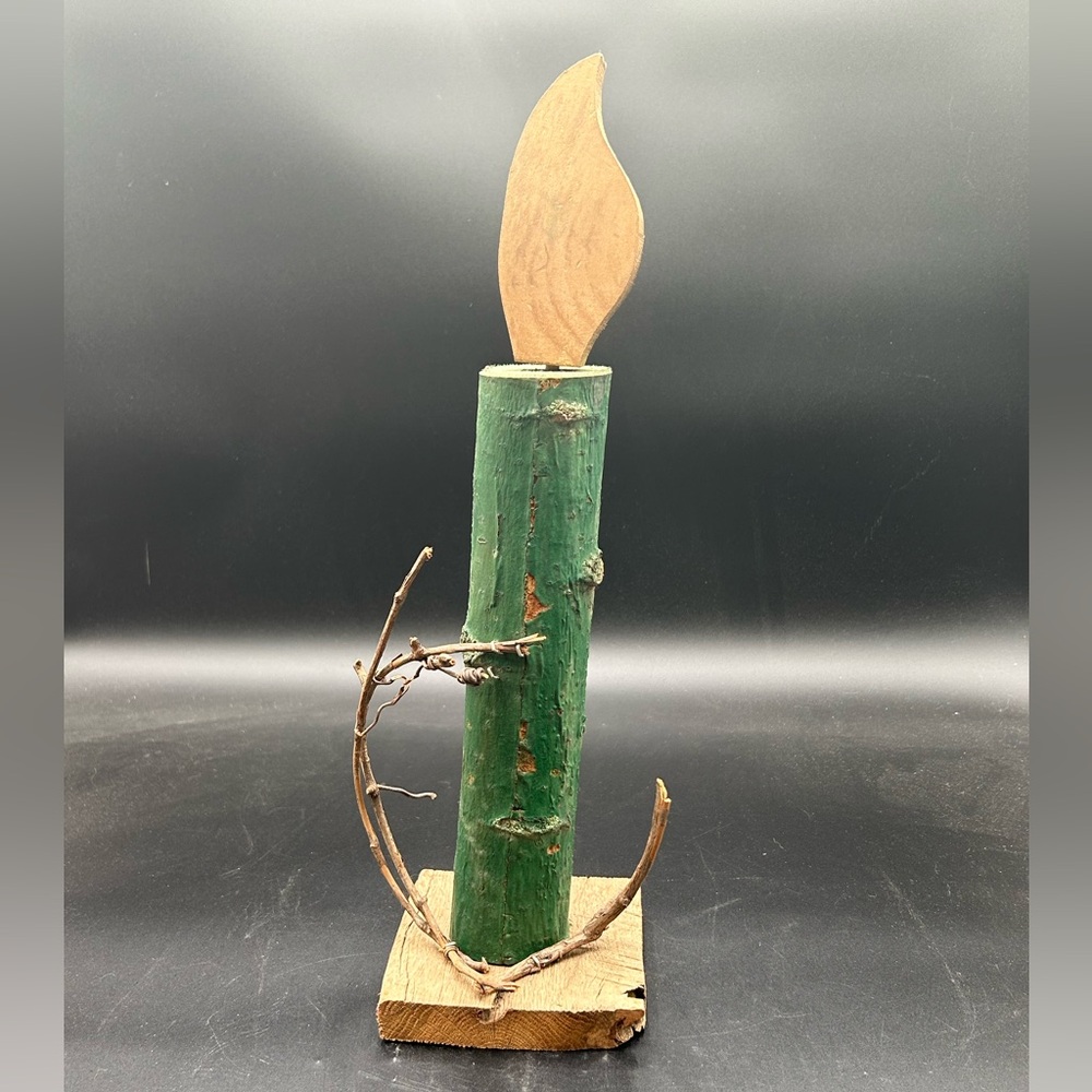 Rustic Green Wooden Candle Handmade Christmas decor, primitive